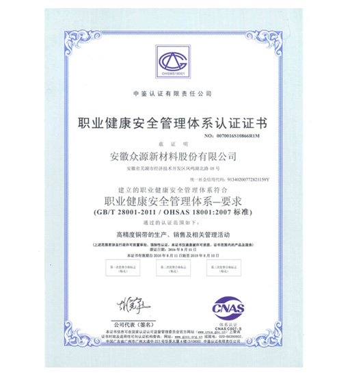 众源-职业健康安全管理体系证书 